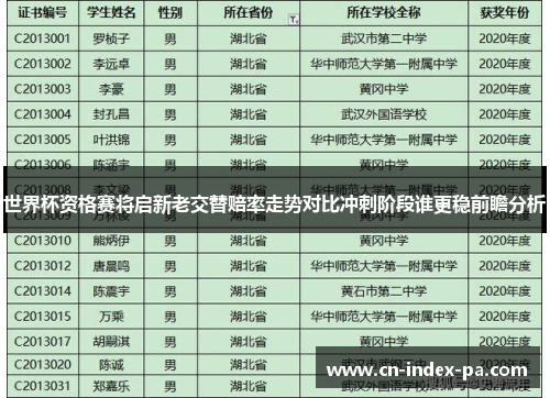 世界杯资格赛将启新老交替赔率走势对比冲刺阶段谁更稳前瞻分析